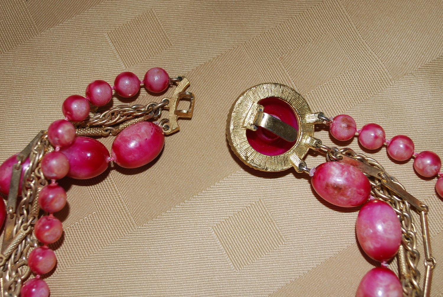 Vintage Multi strand Bead and Gold chain necklace