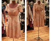 1950s Peach Silk Garden Party Dress Party Dress With Pleated Skirt and Matching Jacket