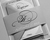 Black and White Wedding Invitations - Black and Gray Wedding Invitations, Belly Band, Black, Gray, White, Silver