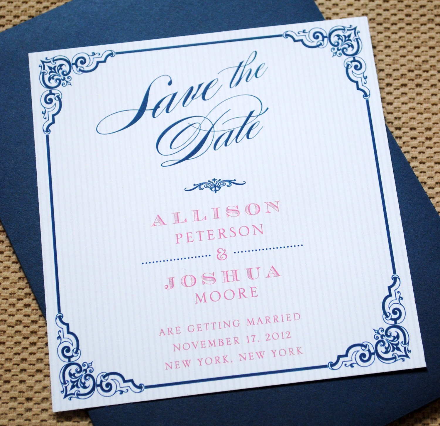 Navy and Pink Save The Date Cards, Navy, Blue, Pink, DIY PRINTABLE
