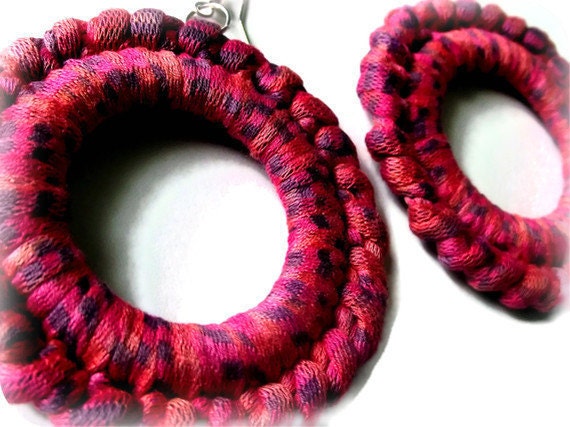 Pink Batik Style Hoops with matching Bangle