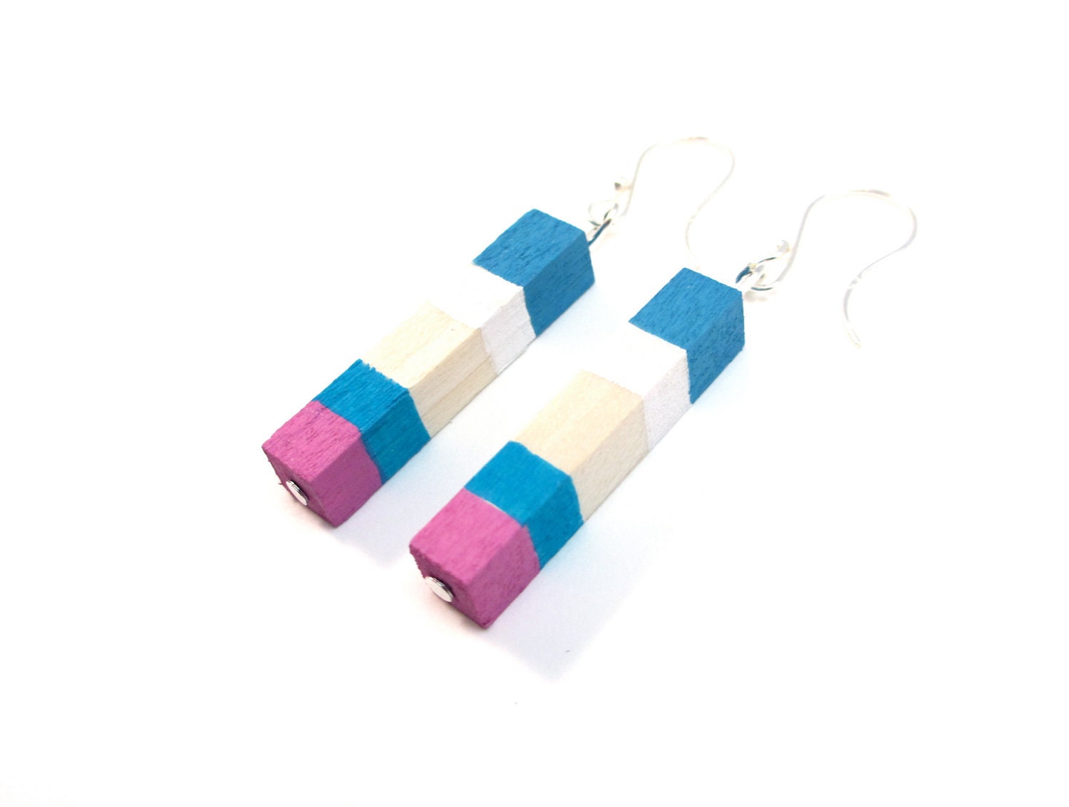 WOOD EARRINGS Painted Wood Jewelry Hand Painted Wood Art Reclaimed Wood Beach Jewelry