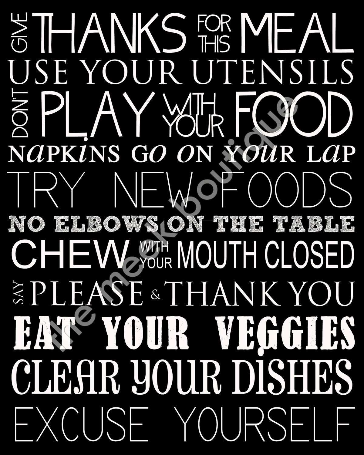 INSTANT DOWNLOAD, Manners Wall Art, Kitchen Printable, Custom, No. 30