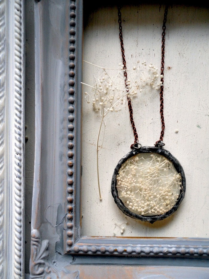 Soldered Glass Circle Baby's Breath Pendant