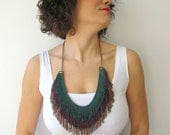 Fringe Necklace in  Green, Purple, Brown colors with Brass Chain