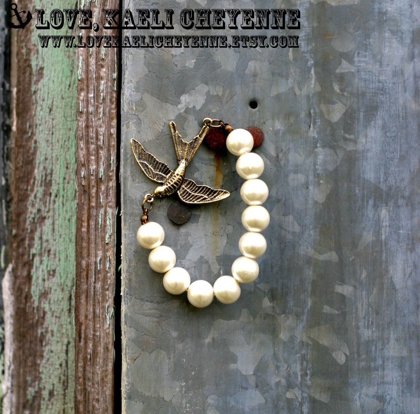 Rustic Tattoo Inspired Pearl Sparrow Bracelet