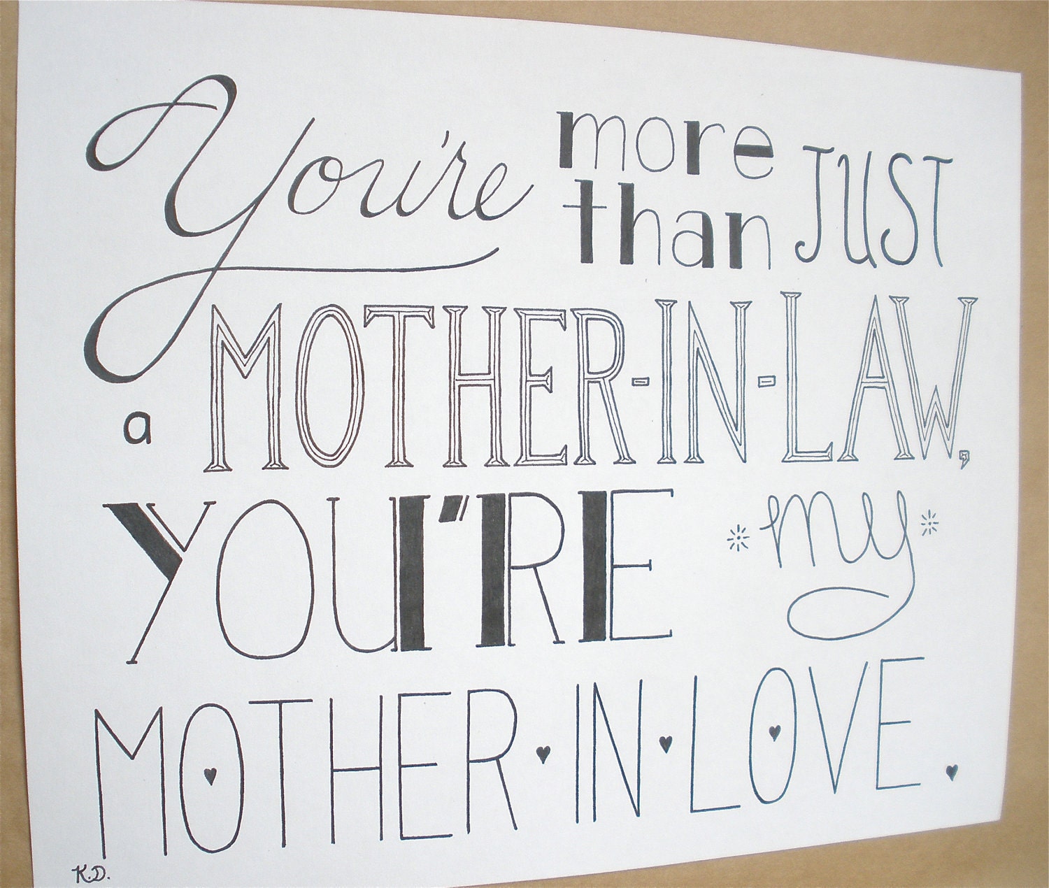 Mother's Day Art, Mother In Law Artwork, Word Art, Typography Ink Art, Mothers Day, Mother In Law