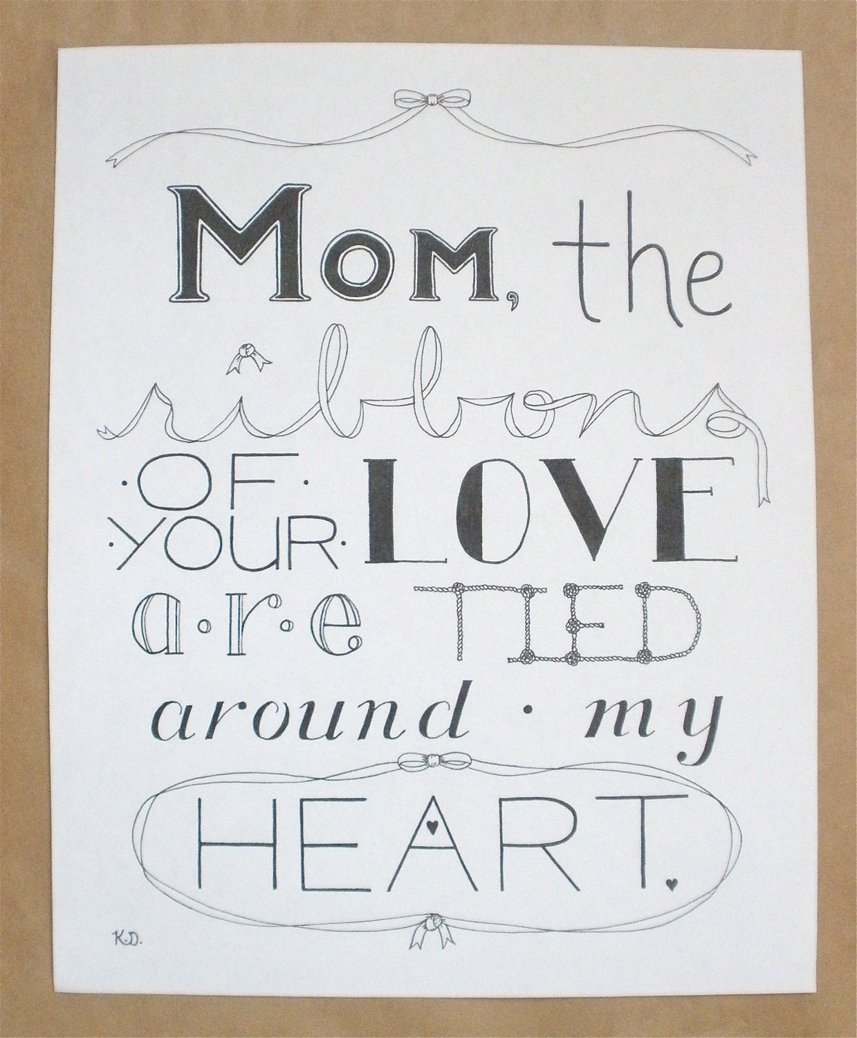 Mom Artwork, Mother's Day Art, Typography Design, Hand Lettered, Mother's Day Ink Art