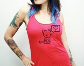 Cute Loveable Kitty Cat Heart Box RacerBack Tank - Organic Eco Happy Shirt - ReLove Plan.et - S-L