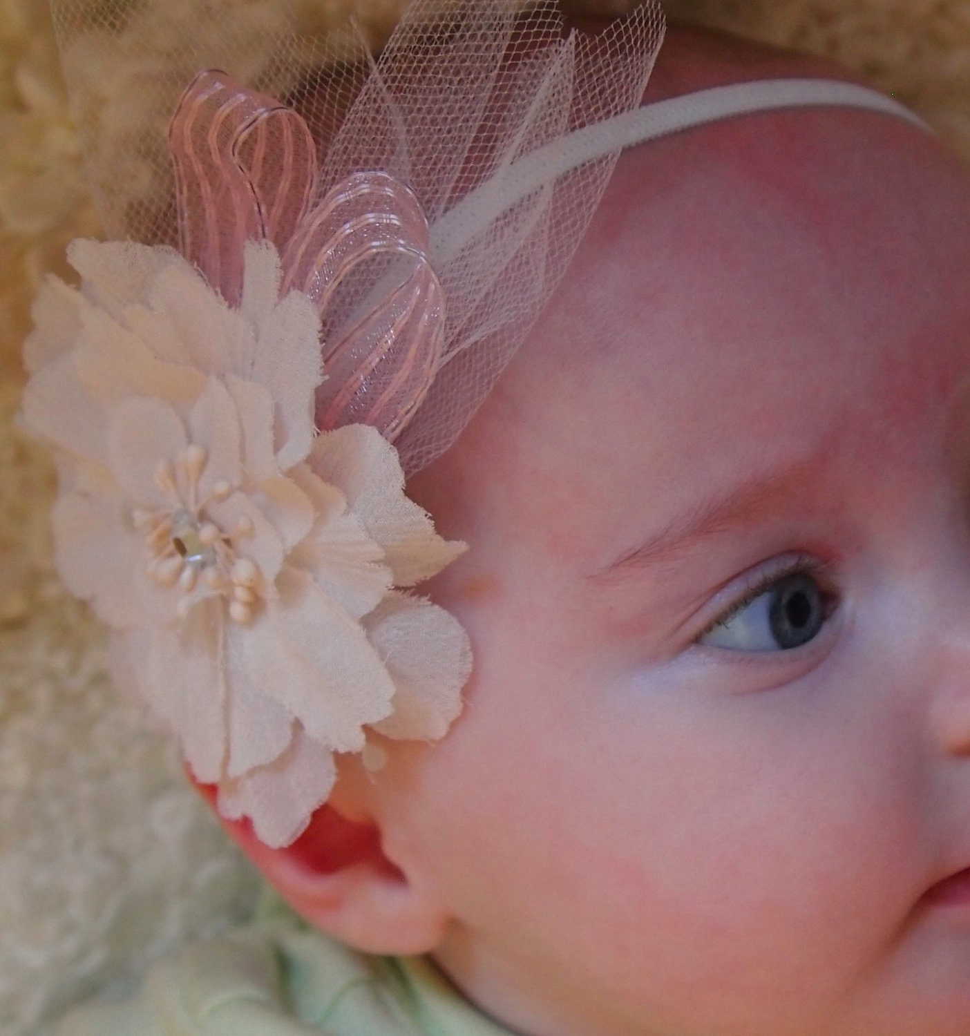 Baby Headband - Vintage Inspired - Newborn Headband - Infant Headbands - White Flower on Skinny Elastic Headband