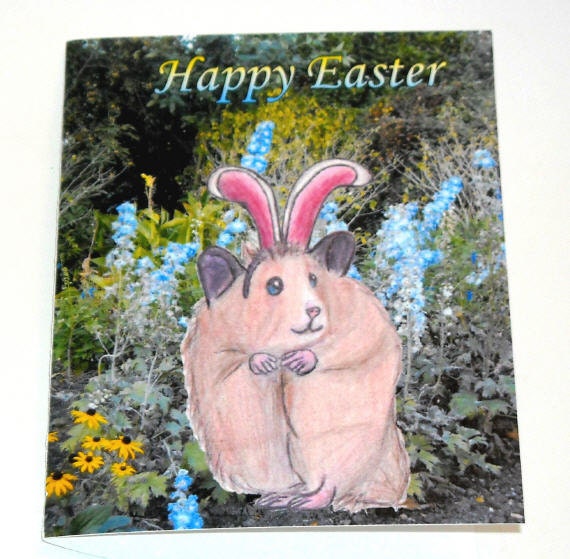 Easter Card, Bunny, Hamster, Animal, Rabbit, Greeting, Illustration, Kawaii, Spring, Springtime, Happy, Custom, Nature, Turquoise