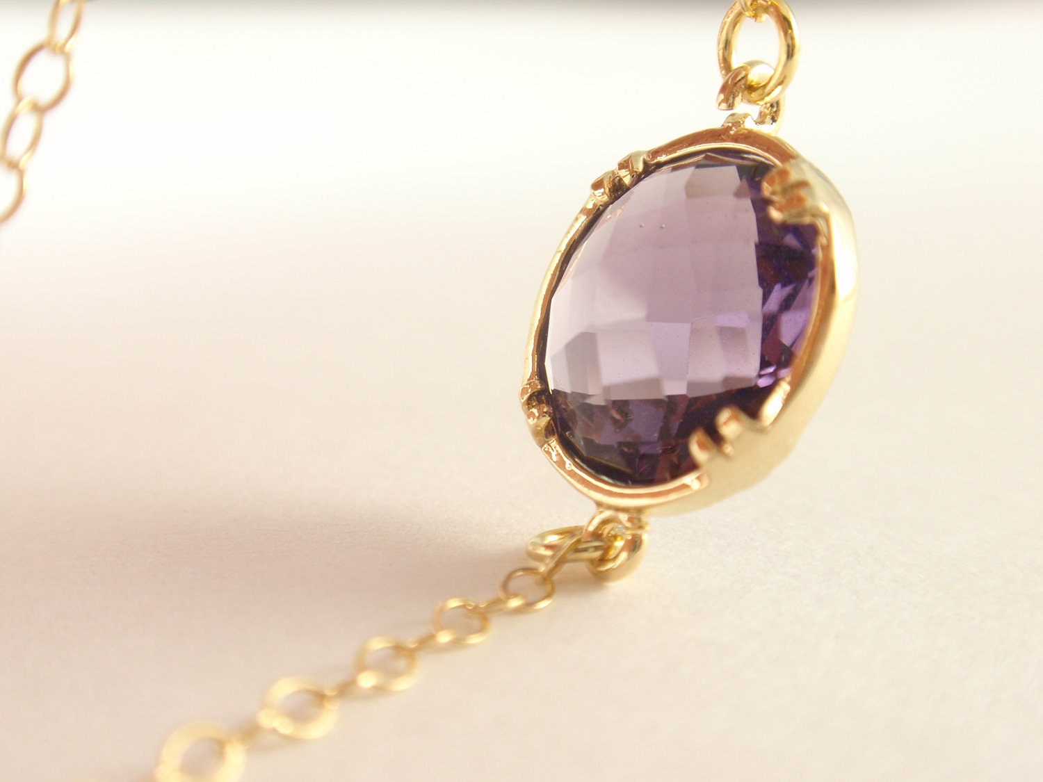 Amethyst bezel set 14K gold filled necklace-simple everyday jewelry