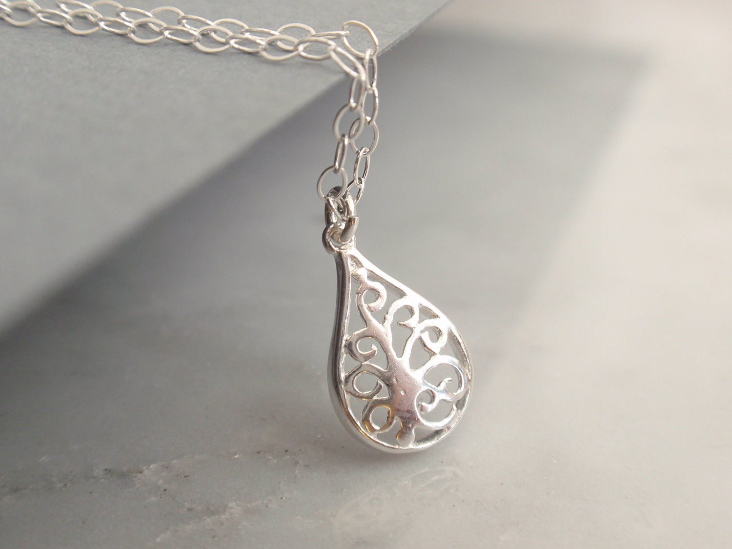 Dream tree drop Sterling silver necklace-simple everyday jewelry