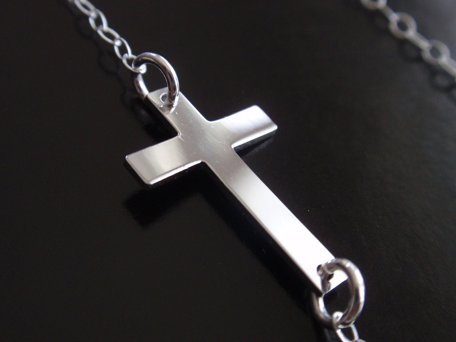 Sideway Cross necklace-with sterling silver chain-simple everyday jewelry