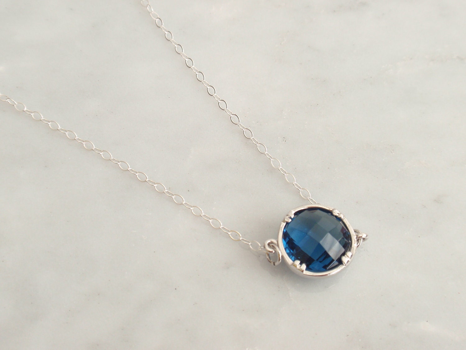 Royal blue bezel Sterling silver necklace-simple everyday jewelry