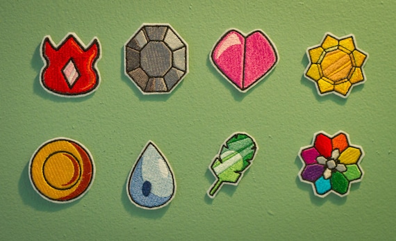Kanto Gym Badges -- Embroidered Iron-on Pokemon Patch Set