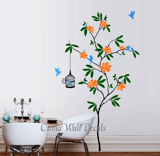 flower tree wall decals nature wall sticker nursery wall mural vinyl children- blossom tree birds  Z148 by cuma