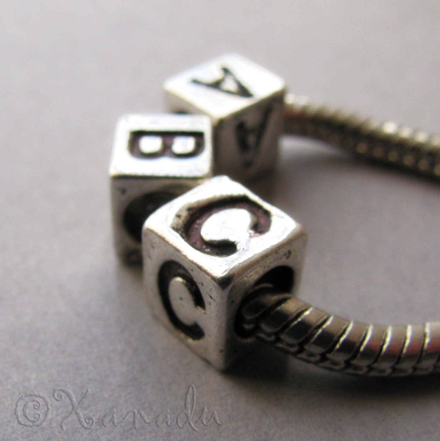 3PCs Name Initials Charm Beads For European Bracelets And Necklaces - Silver Alphabet Letter Cubes Beads For European Brand Jewelry Chains