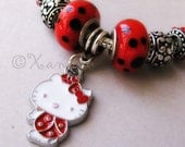 Hello Kitty Black Red Ladybug Charm Bracelet - Child Sizes Available - Christmas Gift Idea For Her