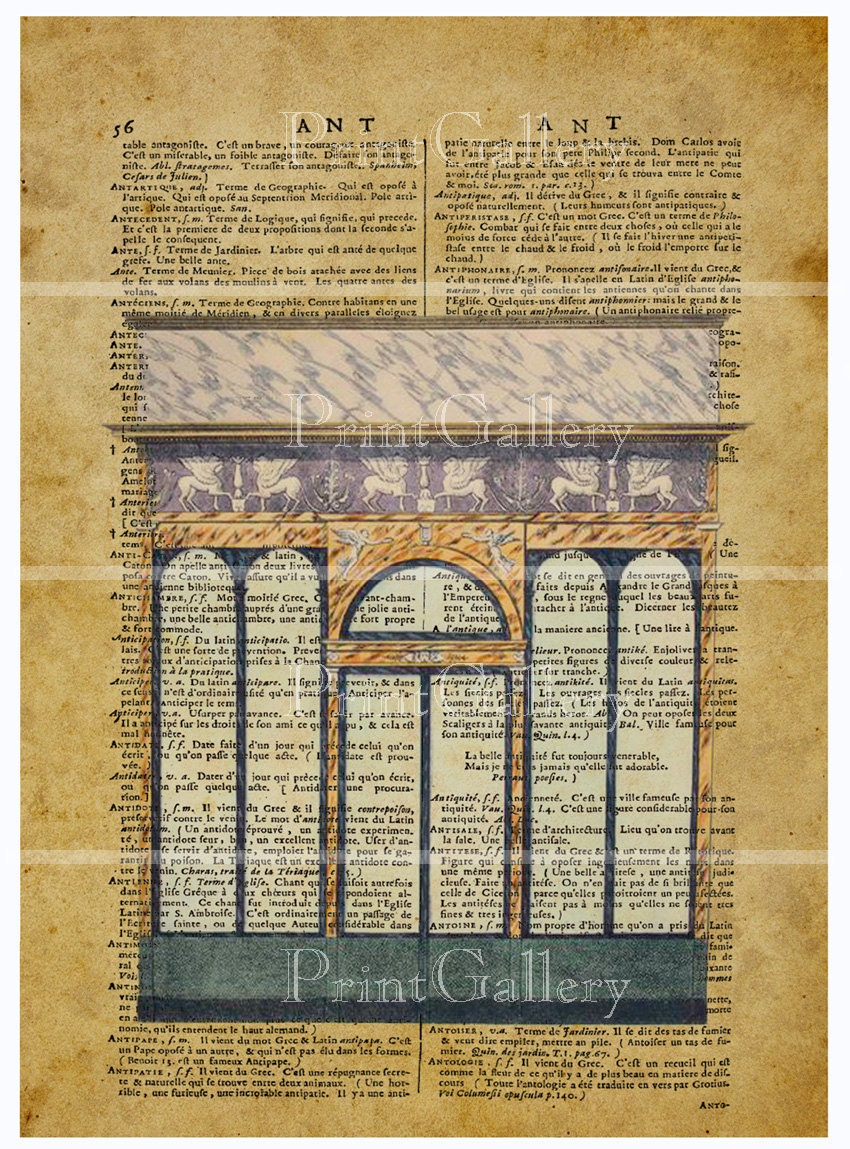 Home Decor Prints Art Deco French Dictionary Book Page Paris Shop Front Architectural Drawing 1920s Engraving Boutique Digital Collage 098