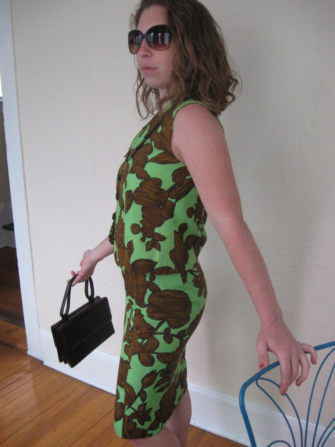 Brown and Green 2pc Wiggle Outfit - 1960's