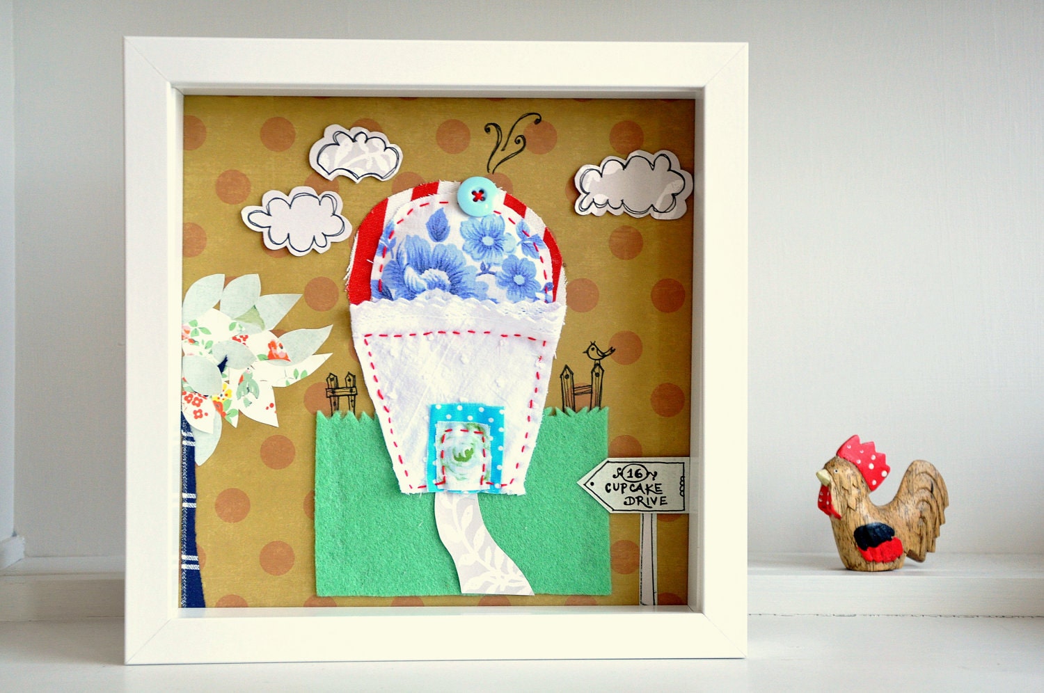 Quirky wall art - country house and garden - appliqué
