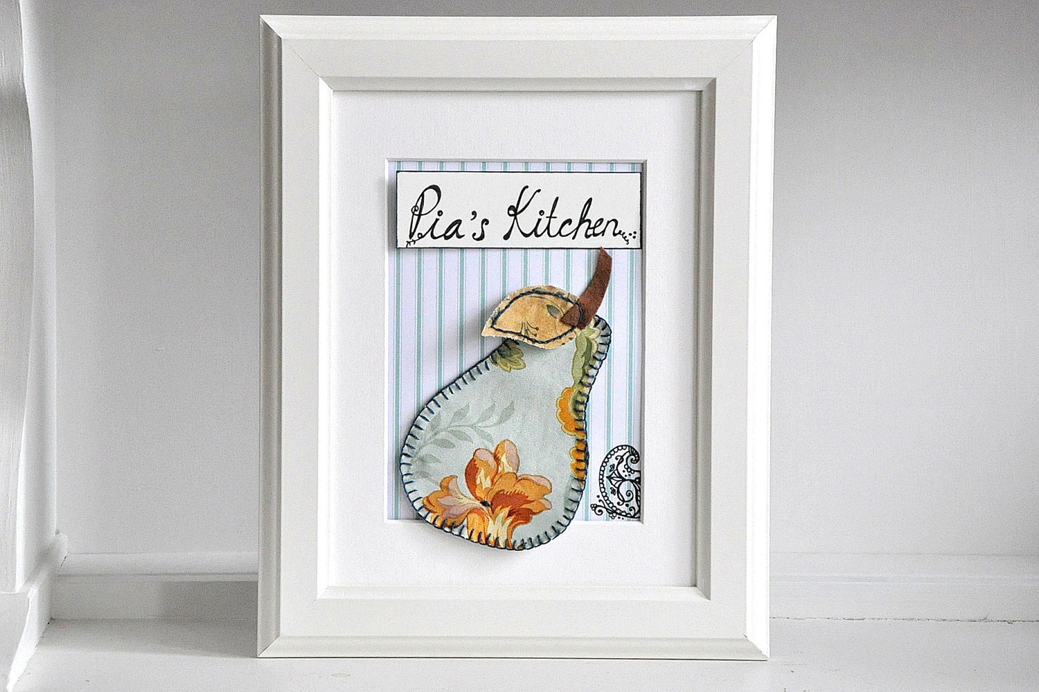 Personalized Kitchen Art - Appliqued Pear, Framed