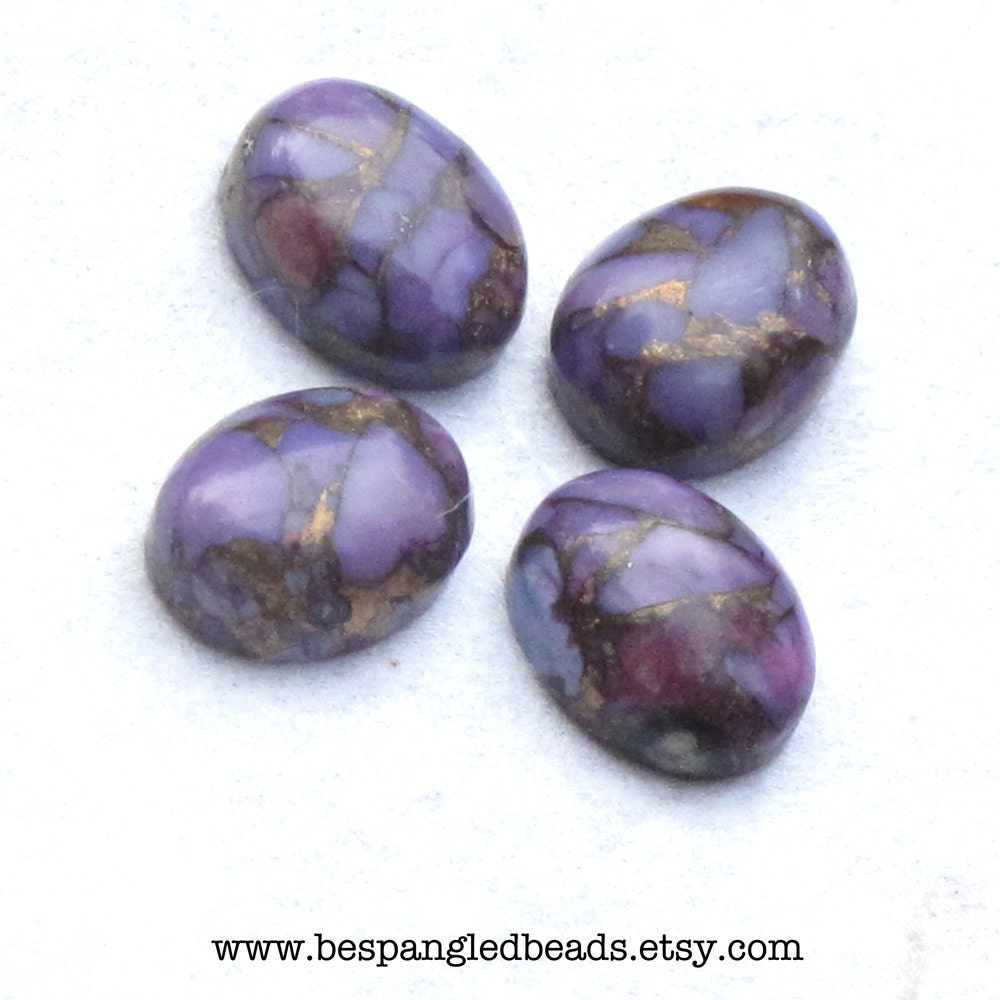 Mojave Purple Turquoise with Bronze Metal Matrix Small Smooth Oval Cabs, Set of Four 7x9 mm Genuine turquoise gemstone, color enhanced