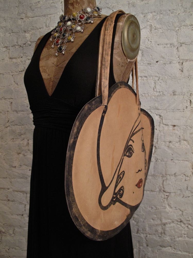 60s Mod Lady's Face Leather Bag - Rare and Collectible Novelty Purse