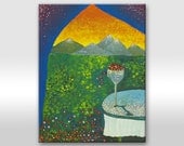 Original landscape painting on canvas / Mountains Alps Sunset Romantic art / Small painting / Housewarming