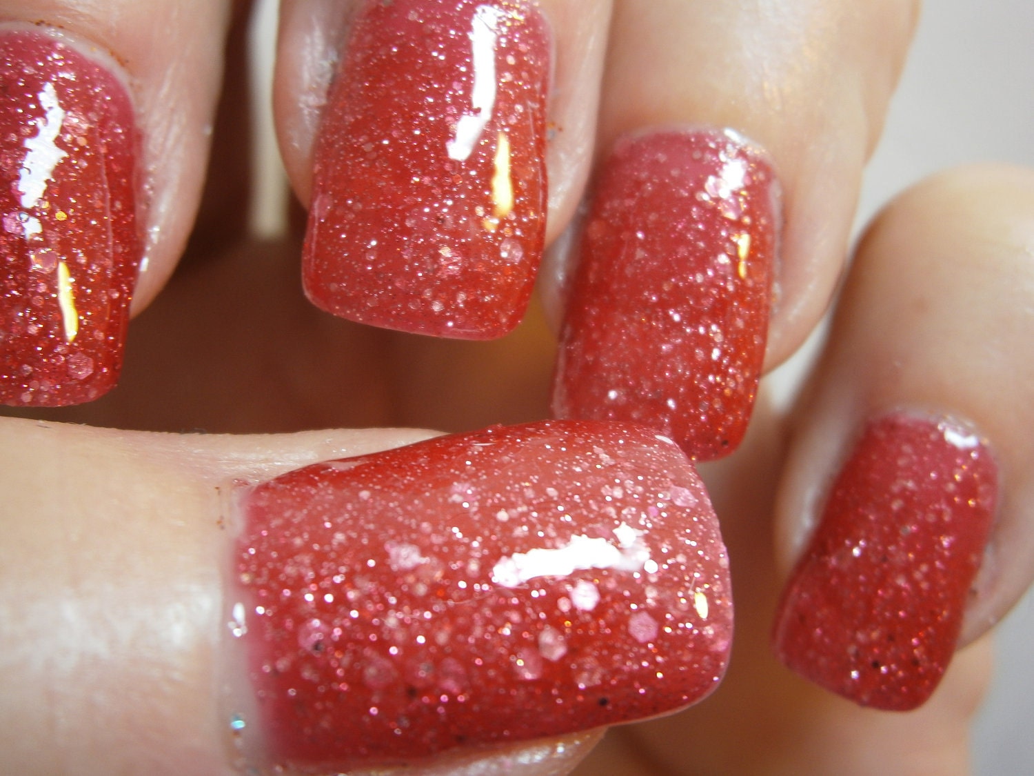 Cherries Jubilee Nail Polish -  Juicy Red Glitter Crelly  - Full Size 15 ml Bottle
