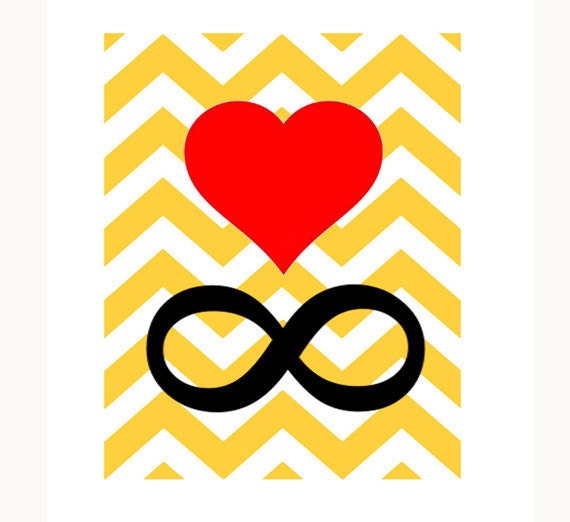 chevron pattern / INFINITY LOVE / red yellow black / 8x10 inches / vintage pattern / original mixed media art print