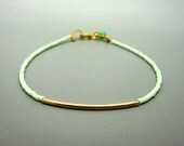 Pastel Mint Beaded Bracelet w/ Tiny Gold Bar - Friendship Bracelet