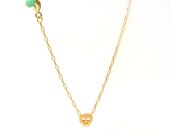Tiny Skull Necklace - Matte 14k Gold Plated Skull Charm on Gold Delicate Chain with Mint Faceted Bead (also Silver tone available)