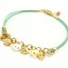 Tiny Skull Bracelet - Pastel Mint Leather W/ Tiny Gold Plated Skulls - Coral faceted pendant
