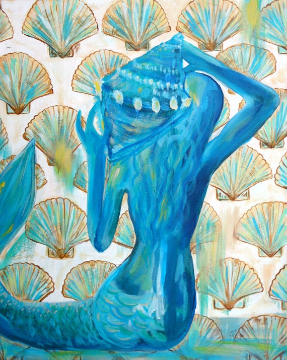 SOLD-Original Artwork Acrylic Painting 16 x 20 Blue Mermaid