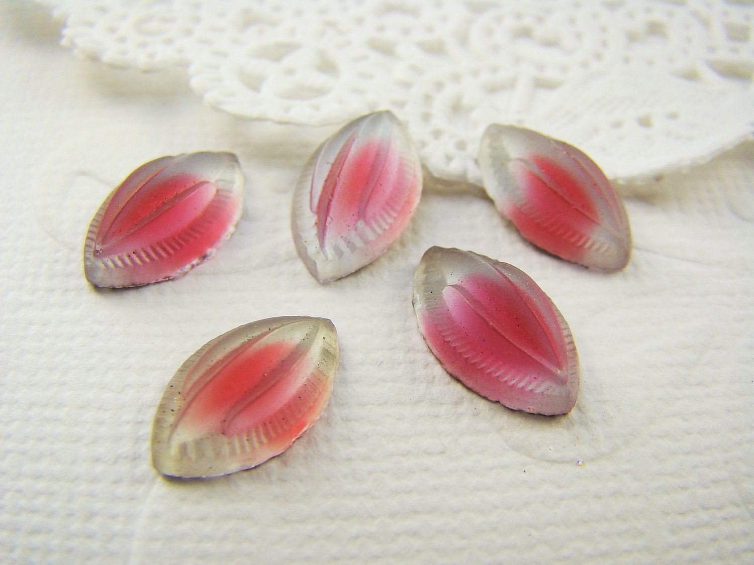 Art Deco Pink Blue Two Tone Vintage Frosted Glass Navette Stones Cabochons 12mm x 7mm (4)
