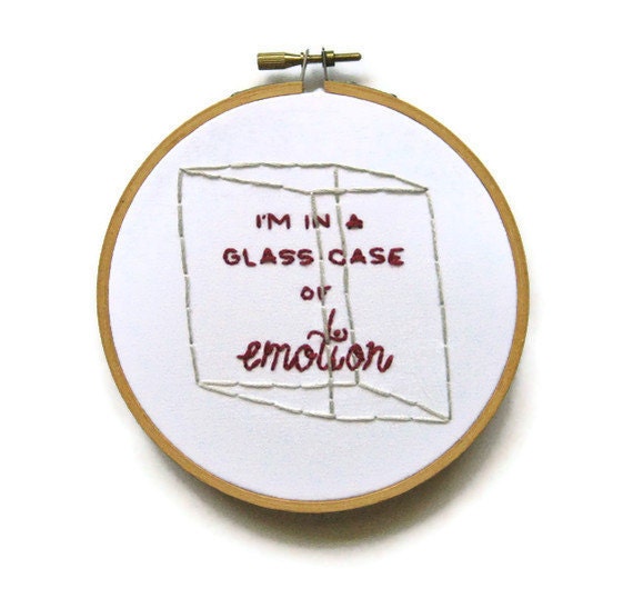 Anchorman Ron Burgundy - Glass Case of Emotion Hand Embroidery Hoop - Movie Quote / Red Gray Minimalist Home Decor