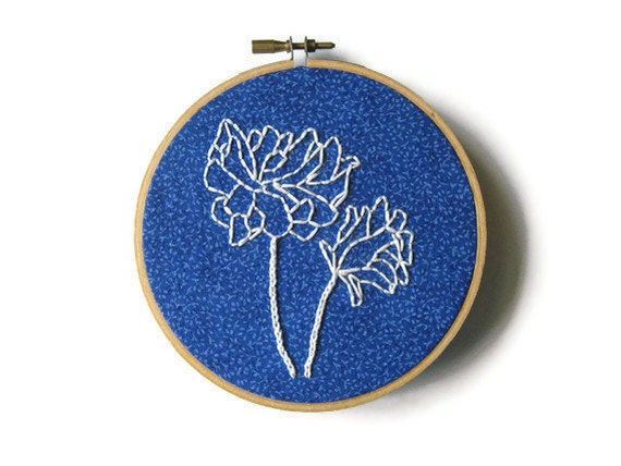 Blue Flower Embroidery Hoop / Bright Floral Summer 5 inch Hoop Home Decor