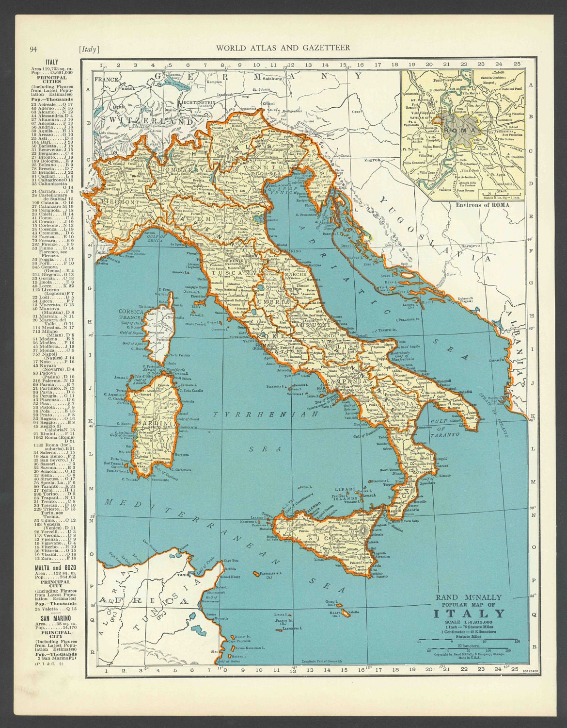 Vintage Map of Italy From 1937 Original