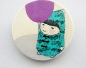 Pink turquoise illustrated jewelry - The girl with the balloon
