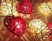 20 Red White Heart Rattan Lover Fairy Lights String 3m Valentine Party Patio Wedding Floor Table or Hanging Gift Home Decoration