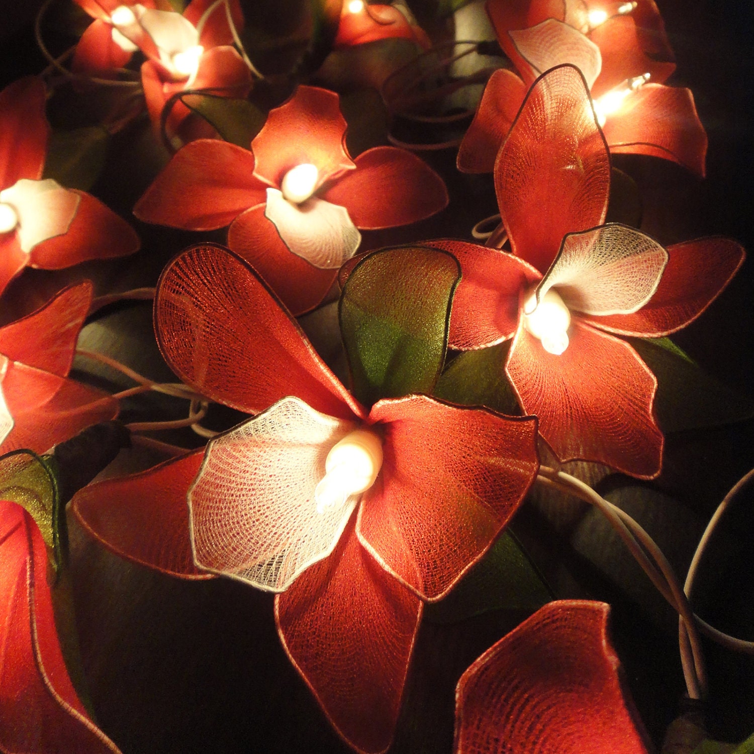 20 Red Orchid Flower Fairy String Lights Wedding Party Floral Home Decor 3.5m