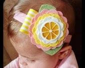 Pink lemonade wool felt flower summer baby-toddler-child headband
