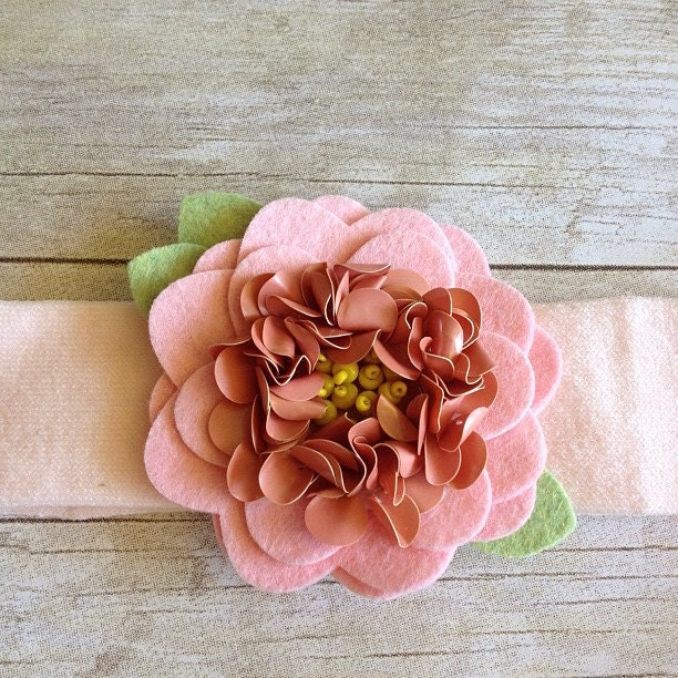Pink wool felt sequin flower baby headband-toddler-child