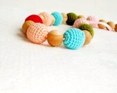 Nursing/Teething necklace  peach blue for baby kids colorful aqua turquoise green  natural wooden beads organic ecofriendly Nursing
