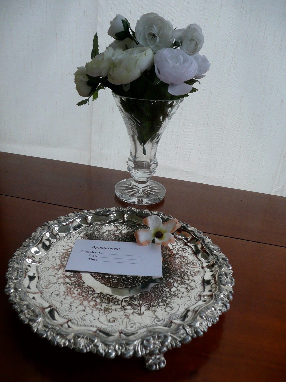 Vintage Silver Tray - Round Footed Tray - Antique Etched Tray - Jewelry Display Tray - Silver Candy Dish