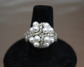 Swarovski Pearl Cluster Ring, White Pearl Cocktail Ring, Elegant Pearl Jewelry, Handmade Fashion Ring, Made to Order in Your Size