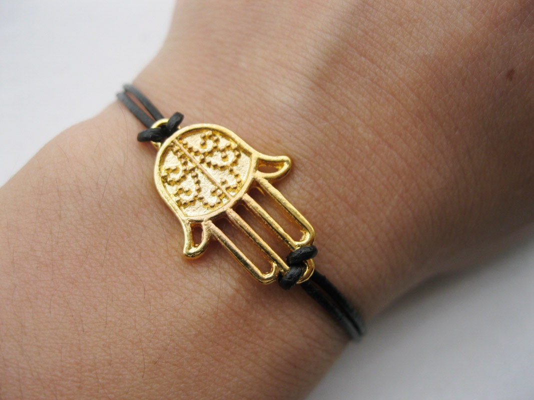 Bracelet-golden Hamsa Hand real leather bracelet,Hamsa Hand  bracelet