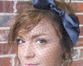 Dara - Retro Vintage Bride Large Bow Birdcage Veil Cocktail or Bridal Headband - White Black or Ivory by Leelee's Bridal Accessories on Etsy